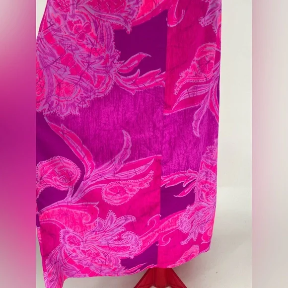 1960s Vibrant Neon Pink Hawaiian Maxi Sundress With Psychedelic Print - Picture 8 of 9